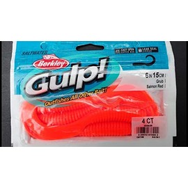 Berkley Gulp! Grub Fishing Soft Bait, Salmon Red, 6"