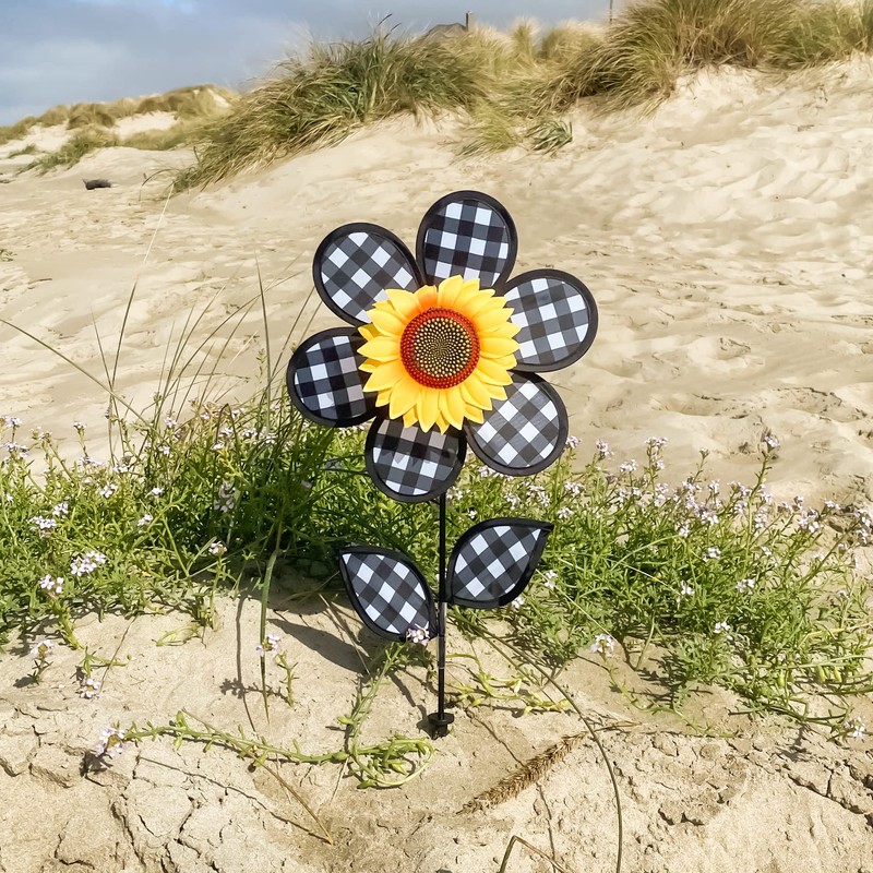 In the Breeze 2660 12 Inch Gingham Sunflower Wind Spinner