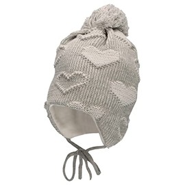 Sterntaler Girls' GOTS Bobble Hat Heart Hat, Silver mottled