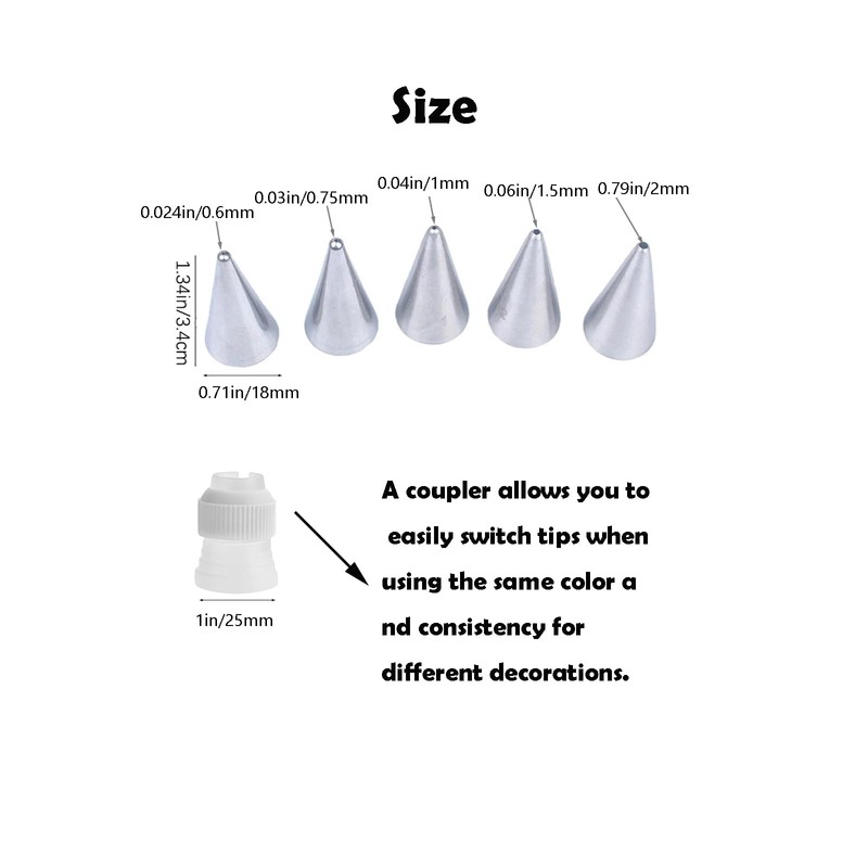 Thin Piping Nozzles with Coupler,Small Piping Tips for Writing,Detail,Royal Icing,Cookie