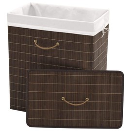 'vidaXL Eco-friendly Bamboo Laundry Bin, Rectangular, Dark Brown, Lightweight and Dismantlable, with Removable Polyester Fabric Liner