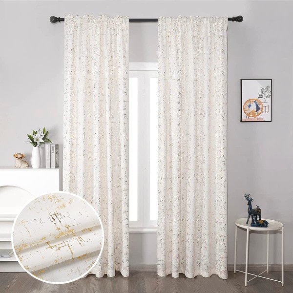 Taisier Home Gold Foil Print Linen Textured Curtains Geometric Dots