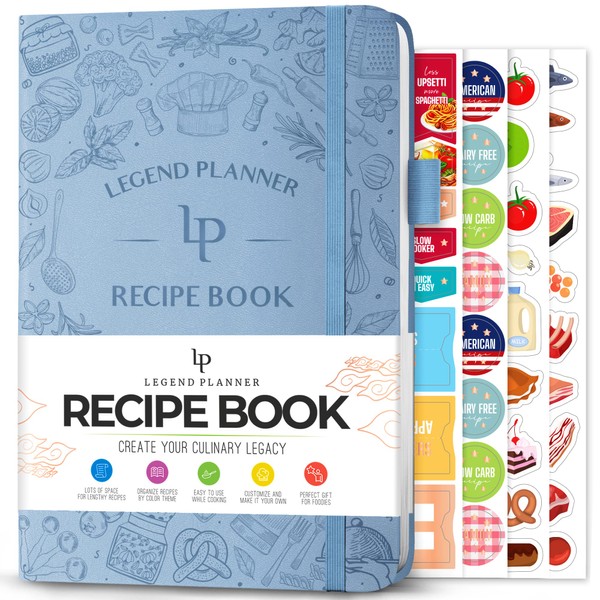 Legend Recipe Book – Blank Family Cookbook to Write In Your Own Recipes – Empty Cooking Journal – Personalized Cooking Notebook, Hardcover, A5, 58 Recipes In Total (Periwinkle)