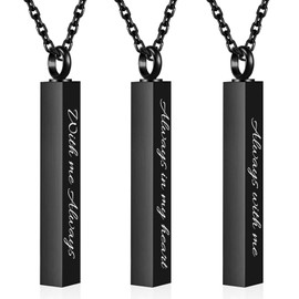 RJCMJDEU 3 Pack Cremation Jewelry Bar Urn Necklaces for Ashes for Women Men, Heart Memorial Locket Keepsake Urns Pendant for Human Ashes, Black