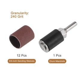 QUARKZMAN 12-Piece 3/4 Inch Sanding Sleeves Sandpaper Set 240 Grit with 0.79 Inch Drum Mandrels for Rotary Tools