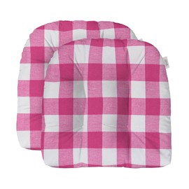 RSH DECOR: Tufted U-Shape Wicker Seat Cushions Set of 2 | 19” x 19” | All-Weather Spun Fabric | Water-Resistant | Outdoor Chair Cushions for Patio Furniture | Classic Pink Buffalo