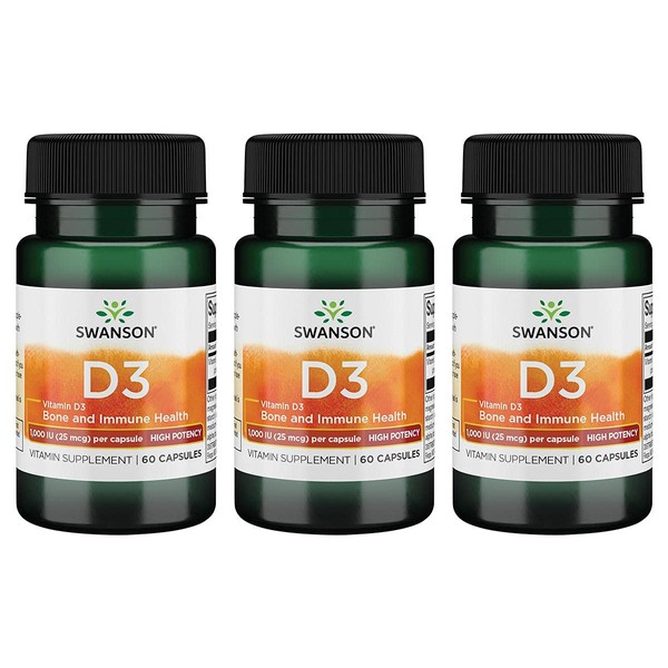 Swanson High Potency Vitamin D-3 1000 Iu (25 mcg) 60 Capsules (3 Pack)