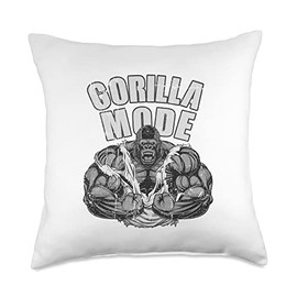 Gorilla Mode Gym Ape Fitness Coach Swole Monkey ON BACKSIDE Throw Pillow