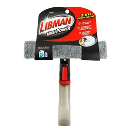 Libman 3-in-1 Window Squeegee Spray Tool – Spray Bottle with Microfiber Scrubber and Rubber Blade – All-in-One Glass Cleaner – Streak-Free Shine – Machine-Washable – Easy Storage & Use