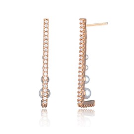 Pendientes de tuerca de plata de ley para mujeres y niñas, chapados en oro rosa de 14 quilates, circonita cúbica de imitación de diamante de circonita, hipoalergénicos, joyería de moda para uso diario rosa