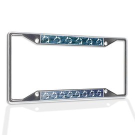 Fastasticdeals Metal Insert License Plate Frame Jumping Dolphins with Blue Sea Beach Ocean Weatherproof Car Accessories Chrome 4 Holes Solid Insert