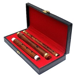 NORTH EDGE Irish D Flute Tin Whistle Traditional 3 Parts 4 Parts Student Level Professional Rosewood Flutes With Tuning Slides (Brown 9 Holes Flute Slide 4 Parts Golden Mount, 26" (Inches))