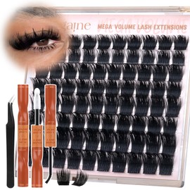 Thick Lash Clusters Kit 200D Volume Eyelash Clusters Kit Manga Individual Lashes D-Curly Mega Lash Clusters With Spikes DIY Lash Extension Kit With Lash Bond and Seal&Tweezers 10-16MM 80Pcs by Zegaine