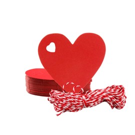 Tabanzhe Kraft Paper Gift Tags Set-100 PCS Blank Heart Shaped Paper Tags Hanging Red Gift Labels with 10 M Red and White String for Crafts Wedding Birthday Thanksgiving Valentine's Day Party Supplies
