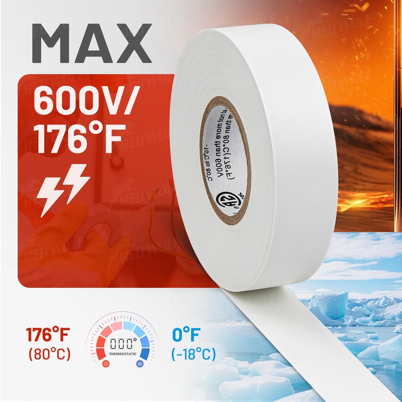RED WOLF 10 Pack White Electrical Tape 3/4 in x