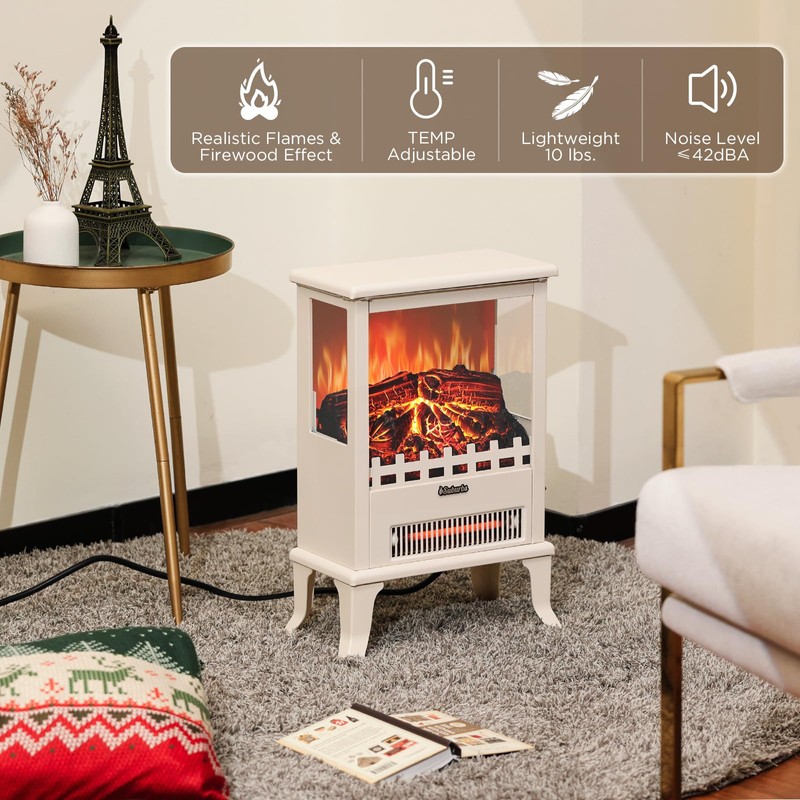 19" 1500W Infrared Electric Fireplace Stove, 3-Sided View, Realistic Flame,