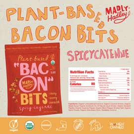 Madly Hadley Plant-Based Bacon Bits -Organic, Healthy Vegan Snack, Crunchy Topper, Keto-Friendly, Gluten-Free Topping for Salads, Pasta and Pizza - 6 Oz - Pack of Two (Spicy Cayenne)