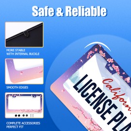 Cherry Blossom License Plate Frame Pink Flowers Floral License Plate Stainless Steel Funny License Plate Holder Women Car Accessories Decoration with Screws Fits Standard Vehicles Size 12.3" x 6.3"