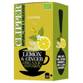 Clipper Tea Organic Lemon & Ginger 20 Tea Bags, Herbal Tea, Caffeine-Free, Made in the UK, Natural, Premium Tea, Individually Wrapped