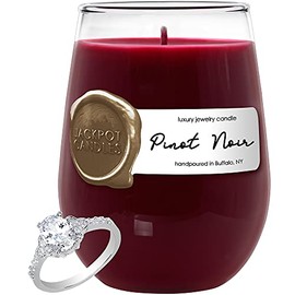 Jackpot Candles Pinot Noir Wine Glass Candle with Ring Inside (Surprise Jewelry Valued at 15 to 5,000 Dollars) Ring Size 6