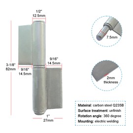 SRNETKJ 10 Pack 3-1/8" x 1" Weldable Lift Off Hinges Small Flag Hinge Detachable Door Hinges, Heavy Duty Steel Weld On Flag Hinge for Trailer Ramp Gate Door, Windows, Thickness 2mm