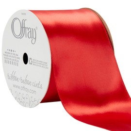 Offray Single Face Satin Craft and Decorative Ribbon, 2-1/4" Wide, 21-Foot Spool, Red (149049)