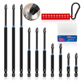 KASAFE 10 Pcs PZ2 Magnetic Impact Driver Bits Set,S2 Steel Pozidriv Screwdriver Bit Set,Mixed Lengths Durable Design for Heavy-Duty Use, Universal 1/4" Hex Shank for Power Drivers