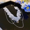 Deelfel Women's Choker Necklace, Lace, White, Heart Pendant, Flow, Silver,
