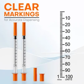 U-100 1mL/cc Syringes with 29G 1/4" (6mm) Individually Wrapped, Pack of 25
