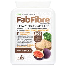 FabFibre – Dietary Fibre Complex (1026mg Fibre per Serving) – Insoluble and Soluble Fiber Supplement – Psyllium Husk Powder, Flaxseed - Supports Daily Bowel Movements - 100 Vegan High Fibre Capsules