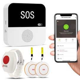 PILSAMAS WiFi Caregiver Pager Wireless Call Button with App Alert, Life Alert Systems for Seniors No Monthly Fee- 2 Caregiver Call Button + 1 Wristband Panic Button, Alert Button for Seniors at Home