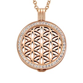 Quiges 90 cm Necklace Set Rose Gold Stainless Steel with Crystal Pendant and 33 mm Coin Large, Crystal, Cubic Zirconia