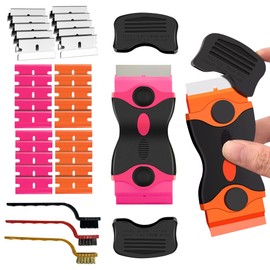 Razor Blade Scraper Tool,2 Pack Razor Scrapers with Extra 50Pcs Blades and 3pcs Wire Brushes Set,Glass Top Stove Scraper,Scraper Tool,Paint Scraper,Glass Scraper,Cleaning Tools for Oven, Cooktop