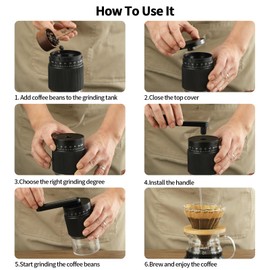 Mongdio Portable Manual Coffee Bean Grinder with 35 Grind Settings, Hand Coffee Grinder, Conical Burr Coffee Grinder, Perfect for Home and Outdoors, Black