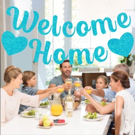 MDLLDM Welcome Home Banner,Welcome Home Decorations, Welcome Home Glitter Large Hanging Letter Banner for Woman Man,Welcome Home Baby Shower Party Decorations Backdrop pre-Strung, no DIY Blue