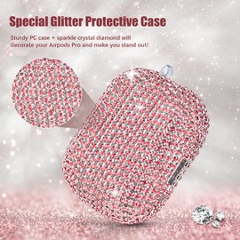 VISOOM Bling Case for Airpods Pro 2nd 1st Generation Case - Jewelry Cute Airpods Pro 1 2 Case Cover with Glitter Keychain Women 2025 Crystal Fancy Case for iPods pro2 1 Wireless Charging Cases-Pink