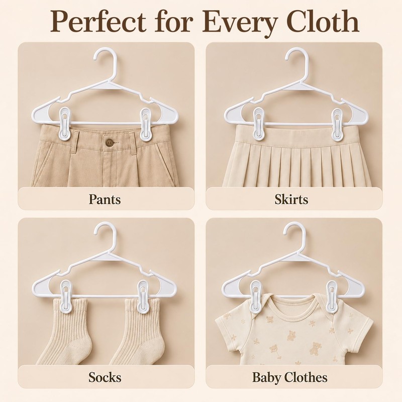30 Pack Hanger Clips for Pants, Skirts, Baby Clothes, White