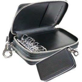 Berkut (ベルクート) Carbon Leather x Grain Leather Mini Wallet with Coin Pocket and Card Slot, Black