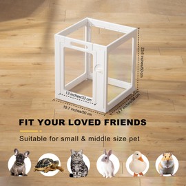 Clear Acrylic Plastic Dog Playpen Indoor - Easy Assemble Small Pet Play Pen for Puppy Cat Rabbit Pig Transparent Fence Enclosure Crate Kennel Whelping Cage (White, 4 Panel)