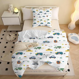 MUSOLEI Autos02 Children's Bed Linen 135 x 200 cm Boys Cars Bed Linen Children's Vehicle 3D Print Microfibre Duvet Cover 135 x 200 cm and 1 Pillowcase 80 x 80 cm Bedding Set for Single Bed