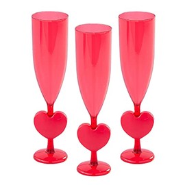 Fun Express 12 Pieces Valentine’s Day Heart Plastic Champagne Flutes, Holds 6 oz, BPA Free Plastic, Party Supplies, Red