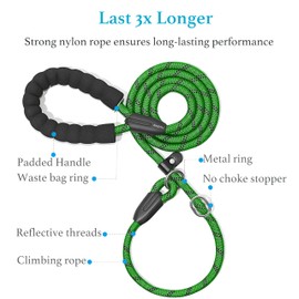 iYoShop Durable Slip Lead Dog Leash with Padded Handle and Highly Reflective Threads, No Pull Dog Training Leash, (1/2" x 6 FT, Emerald)