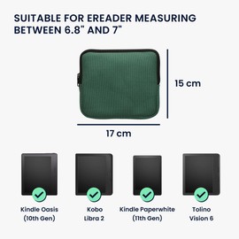 kwmobile Canvas Case Compatible with 6.8-7 Inch eReader Case - Canvas Sleeve for e-Reader with Zip - Dark Green