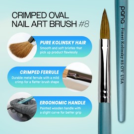 pana USA Acrylic Nail Brush100% Pure Kolinsky Hair New Teal Wood Handle with Silver Ferrule Oval Crimped Shaped Style (Size # 8)