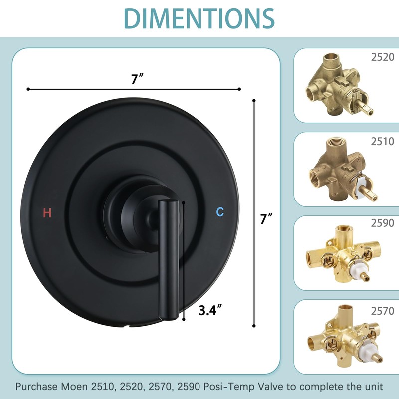 Replacement for Moen Posi-Temp Valve Only Shower Faucet Trim Kit