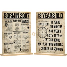 Benjia 18th Birthday Table Sign with Stand Happy 18 Years Old Birthday Signs Holder Table Display Vintage Born in 2007 UK Acrylic Poster Bday Gift Party Supply Home Decor For Men Women 20x25 cm