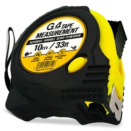 G4GADGET 10 Meter Tape Measure – Heavy Duty Retractable Griplock Design, 3 Lock Buttons, 25mm Wide Blade, Metric & Imperial Units, Shockproof Rubber Case, Pro Measuring Tool (Black Yellow)