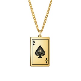 Niaspi Gothic Poker Pendant Necklaces for Women Girls Men Unisex Stainless Steel Punk Ace of Spades Card Poker Chain Necklaces Fashion Chic Hip Hop Amulet Lucky Birthday Holiday Party Jewelry(Gold)