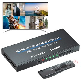 1080P HDMI Quad Multi-Viewer 4x1 with Seamless Switch, 4 in 1 Out HDMI Multiviewer Switcher with Five Viewing Modes