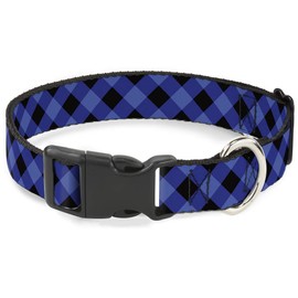 Buckle-Down PC-W30431-WL Diagonal Buffalo Plaid Black/Blue Plastic Clip Collar, Wide Large/18-32"